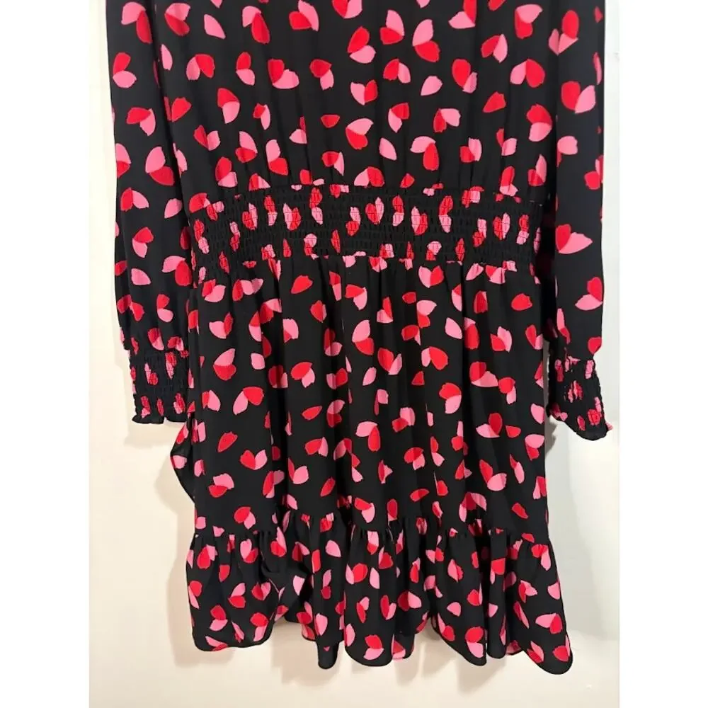 Michael Kors Red‎ Pink Black Long Sleeve Petal Crepe Wrap Ruffle Dress Size XL